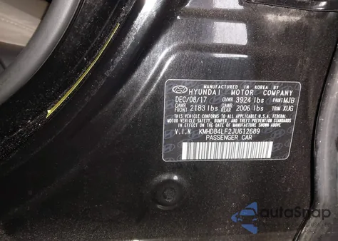 2018 Hyundai Elantra Sel z USA, uszkodzony, nr VIN KMHD84LF2JU612689